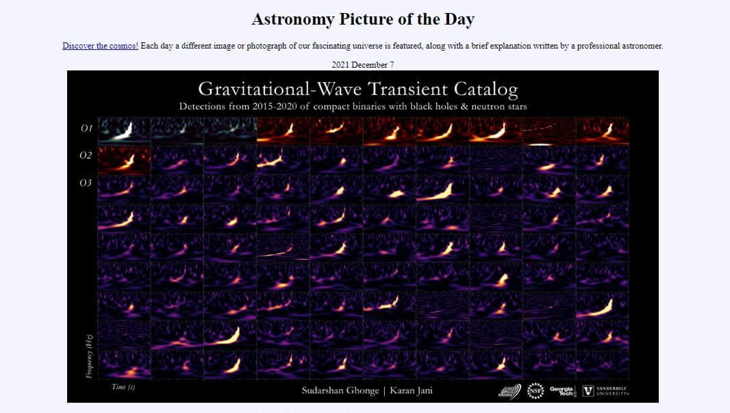 The LIGO GWTC-3 is featured as the NASA Astronomy Picture of the Day 12/7/2021